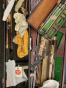 VARIOUS GUN CLEANING KITS, two pool cues, bamboo didgeridoo, ETC