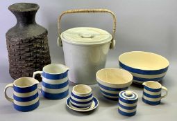 T G GREEN BLUE & WHITE STRIPED CORNISH WARE - mixing bowl, 25.5cms diameter, pudding basin, 17cms