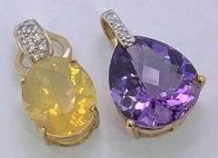 9CT GOLD PRECIOUS & SEMI-PRECIOUS STONE SET PENDANTS (2) - one with oval citrine and small white