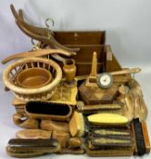 ANTIQUE & VINTAGE TREEN COLLECTION - an inlaid Cuban cigar box, 8cms H, 29cms W, 19cms D, a pair