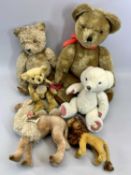 VINTAGE & LATER SOFT TOYS - Steiff plush lion with button in ear, 19cms H, 20cms L, a Hermann camel,