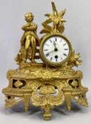FRENCH NEO CLASSICAL STYLE GILDED SPELTER FIGURAL MANTEL CLOCK - Late 19th Century, figure of a