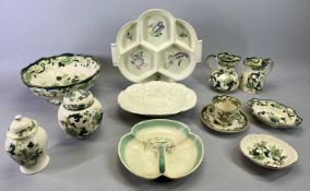 MASONS CHARTREUSE FRUIT BOWL, 27cms diameter, lidded ginger jar, 13cms H, two panel jugs, the