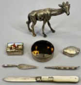 SILVER & WHITE METAL BIJOUTTERIE ITEMS (7) to include a circular tortoiseshell box with interior