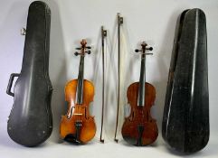 VIOLIN - The Maidstone with 37cms back and another with label 'Stradivarius' 37cms back, both with a