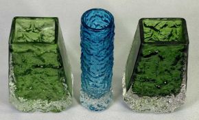 WHITEFRIARS TEXTURED RANGE GLASS - pair of 29686 coffin vases in meadow green, 13cms H and a 9729