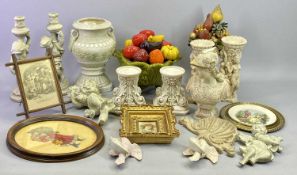 DECORATIVE ORNAMENTS - to include an Italian style ceramic bowl containing fruit, 23cms H, two