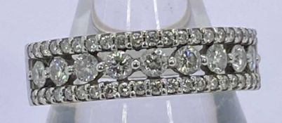 18CT WHITE GOLD THREE ROW DIAMOND HALF ETERNITY RING - approximate total diamond estimate 1ct to a