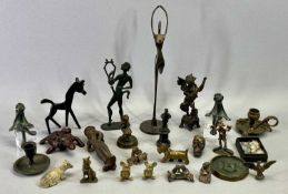 MINIATURE METAL FIGURINES - cast bronze of a girl with books, 7.5cms H, angel playing the lute,