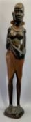 EAST AFRICAN HARDWOOD SCULPTURE OF A MAASAI FEMALE - 94cms H