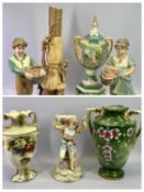 DECORATIVE CHINAWARE - a large panelled two handle vase on stand, panels decorated with figures,