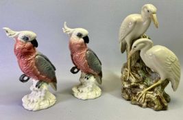 BESWICK COCKATOOS (2) - in grey, white and pink gloss, models 1180 and a glazed earthenware figure