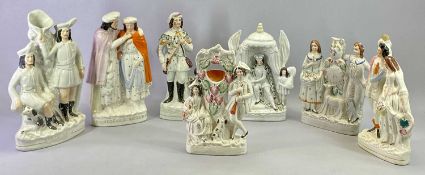 STAFFORDSHIRE FLATBACK FIGURES (7) - Late 19th Century King John signing the Magna Carta, 32cms H,