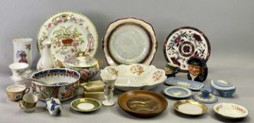 MIXED CHINA - a Cauldon two handled lidded bowl decorated with flowers and signed 'F Hogg', 16cms