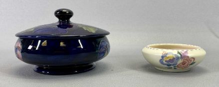 WILLIAM MOORCROFT 'PANSY' PATTERN BOWL & COVER - on a blue ground, impressed 'Moorcroft, Made in