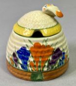 CLARICE CLIFF 'BIZARRE' NEWPORT POTTERY - Crocus - Beehive honey pot and cover of domed, ribbed