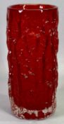WHITEFRIARS TEXTURED RANGE GLASS VASE - 9691 pattern in ruby, 23.5cms H