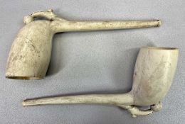 FOOTBALL INTEREST CLAY PIPES (2) - Late 19th Century, the plinths formed as a football boot