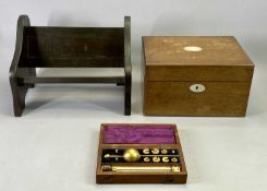 ROSEWOOD TRINKET BOX - 19th Century, the lift-up lid set with a mother of pearl tablet and with