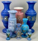 VICTORIAN GLASSWARE - a fine light blue glass vase of oval form with enamel floral and gilded