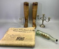 VINTAGE SECTIONAL WOODEN FOUR PIECE BOOT FORMS, A PAIR - with brass ring handles, 44cms H, a ship in