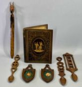 TREEN - 19th Century olive wood folder, oval panel to the centre inlaid with figures dancing, fret