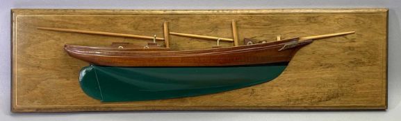 MAHOGANY HALF HULL SHIP'S MODEL 'THE GLOUCESTER MAN JOHANN EHLERS' designed by Fenwick C Williams