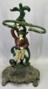 PAINTED CAST IRON STICK/UMBRELLA STAND - modelled with a man amongst entwined foliage upon a