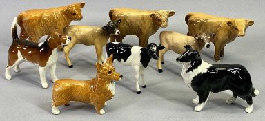 BESWICK FARM ANIMALS - 3 x Highland calves, 2 x Jersey calves and a Friesian calf, all gloss,