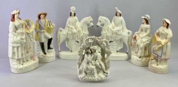 STAFFORDSHIRE FLATBACK FIGURES (7) - Late 19th Century, a fisherman and wife, a pair, 35cms H,