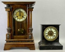 THE ANSONIA CLOCK COMPANY POLISHED SLATE MANTEL CLOCK - cream dial with black Roman numerals and