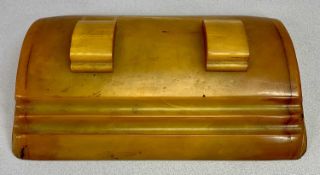 ART DECO CARVACRAFT PHENOLIC DESKTOP PEN & INK STAND - in butterscotch amber colour, 28.5cms across