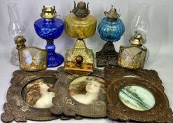 VINTAGE PLYWOOD PICTURE FRAMES, A PAIR - with moulded floral and ribbon decoration, 30cms sq, a