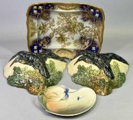 ROYAL DOULTON WALL POCKETS, A PAIR - moulded with Ravens perched on branches, 19cms H, 21cms W, 6cms