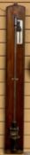 FORTIN STICK BAROMETER - on mahogany board with silvered vernier scale, 112cms H, 14.5cms W