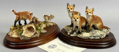BORDER FINE ARTS FIGURES (2) - 'Out Foxed', FT02, on wooden stand, 9.5cms H and 'First Time Out', on