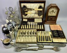 OAK CASED SET OF SIX FISH KNIVES & FORKS WITH SERVERS, another box set of fish knives and forks,
