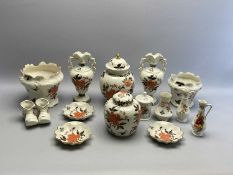 JAMES KENT OLD FOLEY EASTERN GLORY PATTERN CHINA, a pair of two-handled vases, 26cms H, a lidded