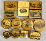 19TH CENTURY MAUCHLINE WARE - 13 pieces to include snuff boxes, ring box and patch boxes - 'When