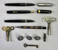 VINTAGE FOUNTAIN PENS (3), marbled effect pencil, ETC, the pens include black Conway Stewart with