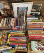 BOOKS - a large quantity (3 boxes) - vintage, annuals, children's books and various framed and