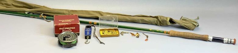 A DAVERPORT & FORDHAM FARSTRIKE TWO PIECE 9FT FLY ROD - with manufacturer's bag, an Intreprid Rimfly