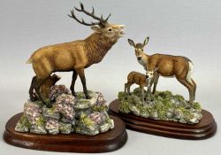 BORDER FINE ARTS FIGURES (2) - Red Hind and Calf, No 152, on wooden stand, 13cms H, boxed and Red