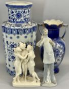 MODERN ORIENTAL BLUE & WHITE VASE - with shaped circular body, narrow neck, 49cms H, a Staffordshire