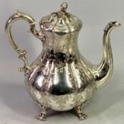 VICTORIAN SILVER COFFEE POT - London 1847, Makers Daniel & Charles Houle, melon form bulbous body