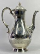 VICTORIAN SILVER COFFEE POT - London 1883, Makers Richard Martin & Ebeneezer Hall, bulbous form body