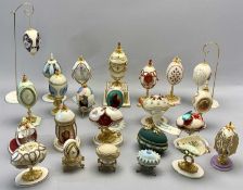COLLECTION OF OVER 20 JEWELLED FABRIC DECORATIVE EGG ORNAMENTS - 24cms H the tallest