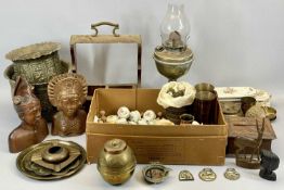 MIXED METALWARE & OTHER ITEMS - oil lamp with copper reservoir and cast metal base, Edwardian two