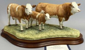 BORDER FINE ARTS FIGURE - Simmental Family group', B0401, on wooden stand, 18cms H, with certificate