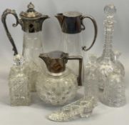 GLOBULAR CUT GLASS CLARET JUG with EPNS mounts, 16.5cms diameter, a cut glass claret jug of tapering